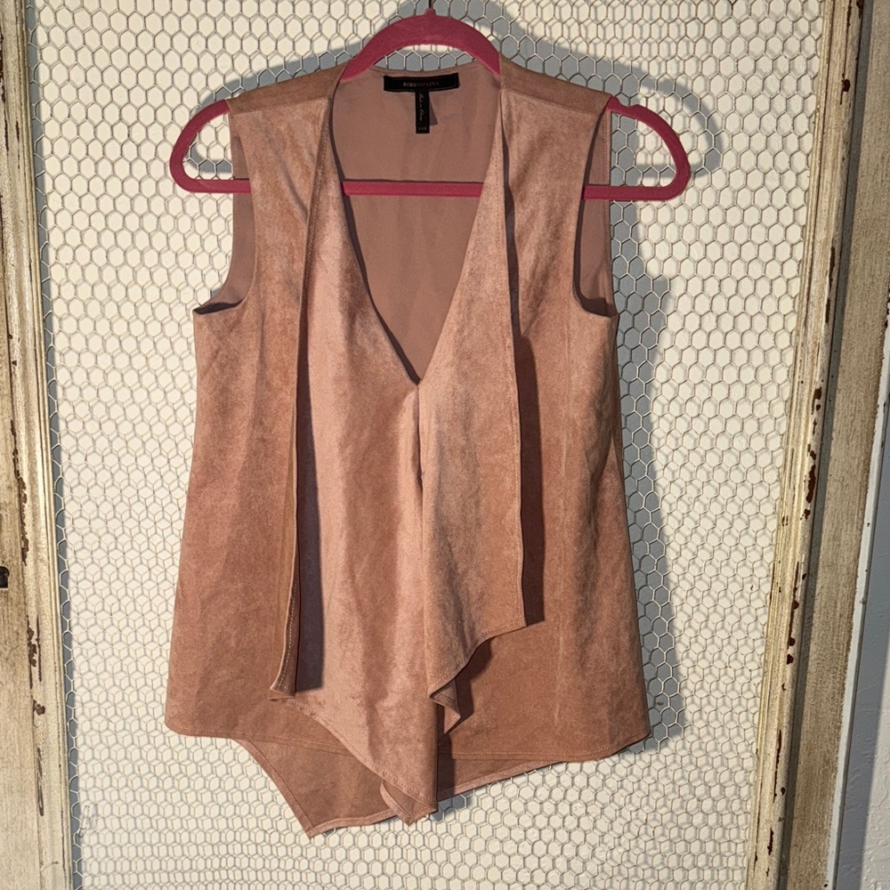 BCBGMaxAzria light pink faux suede  Sleeveless Drape Blouse Abby top